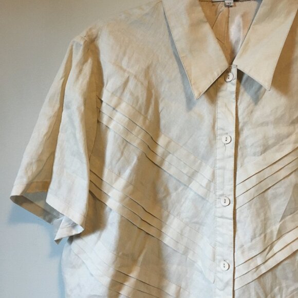 Jennifer Woman Jennifer Glasgow Cream Ramie Pintuck Button Down Tee Shirt - Picture 5 of 16